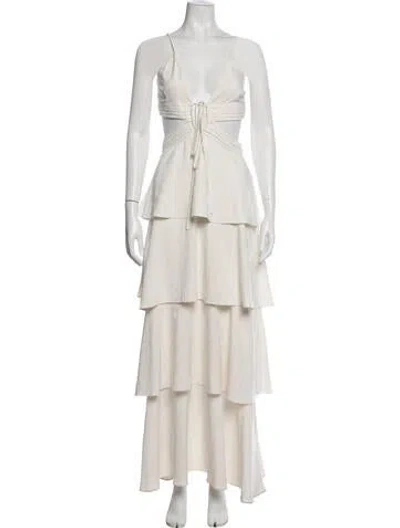 Pre-owned Line & Dot Patterned Long Dress In Neutrals