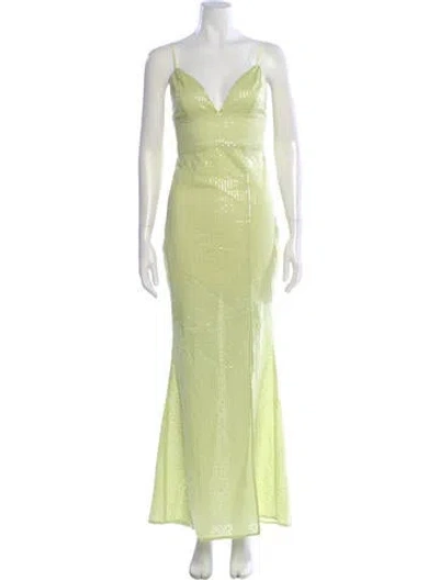 Pre-owned Line & Dot Patterned Long Dress W/ Tags In Green
