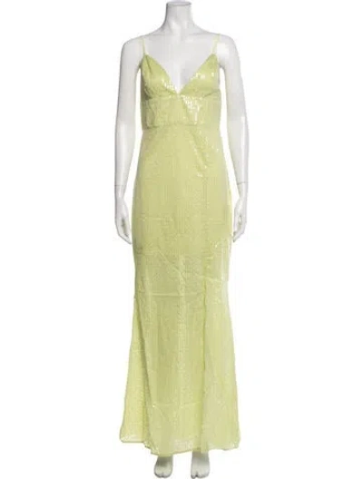Pre-owned Line & Dot Patterned Long Dress W/ Tags In Green