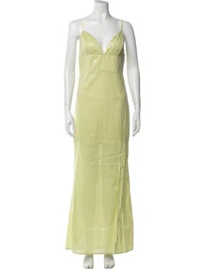 Pre-owned Line & Dot Patterned Long Dress W/ Tags In Green