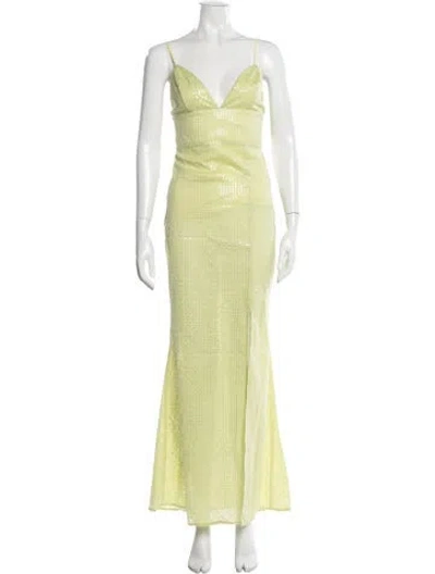 Pre-owned Line & Dot Patterned Long Dress W/ Tags In Green