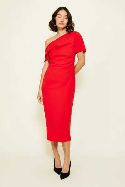 Line And Dot Line & Dot Phillipa Midi Dress Red Back Slit One-shoulder Jdm2415