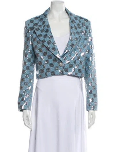 Pre-owned Line & Dot Plaid Print Blazer W/ Tags In Blue