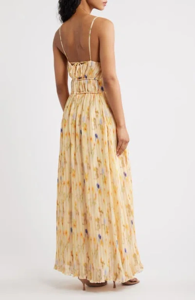 Line & Dot Potpourri Abstract Floral Micropleat Chiffon Maxi Dress In Multi