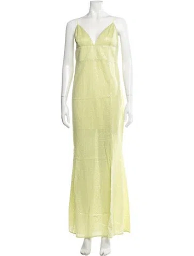 Pre-owned Line & Dot Printed Long Dress W/ Tags In Green