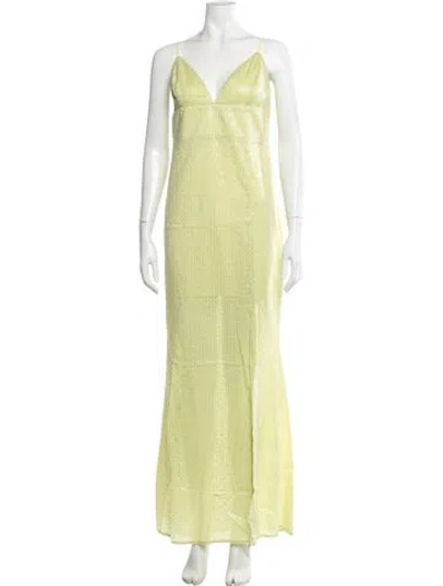 Pre-owned Line & Dot Printed Long Dress W/ Tags In Green