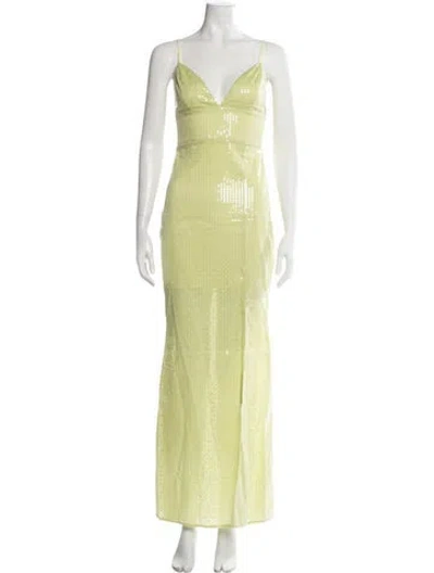 Pre-owned Line & Dot Printed Long Dress W/ Tags In Green