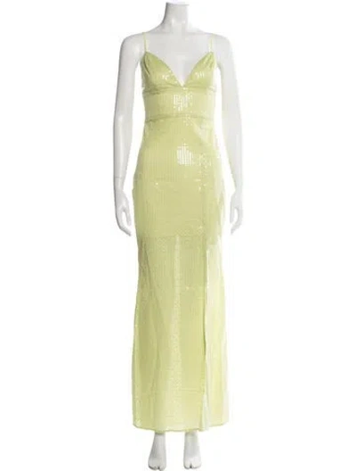 Pre-owned Line & Dot Printed Long Dress W/ Tags In Green