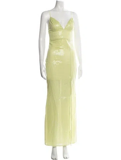 Pre-owned Line & Dot Printed Long Dress W/ Tags In Green