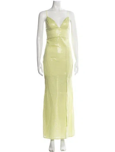 Pre-owned Line & Dot Printed Long Dress W/ Tags In Green
