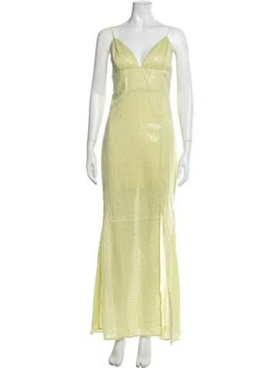 Pre-owned Line & Dot Printed Long Dress W/ Tags In Green