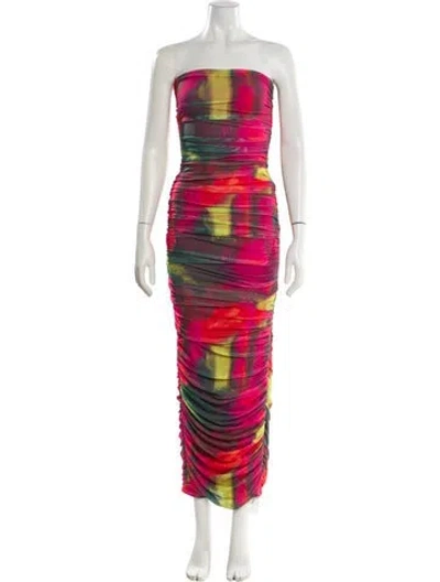 Pre-owned Line & Dot Printed Midi Length Dress In Pink