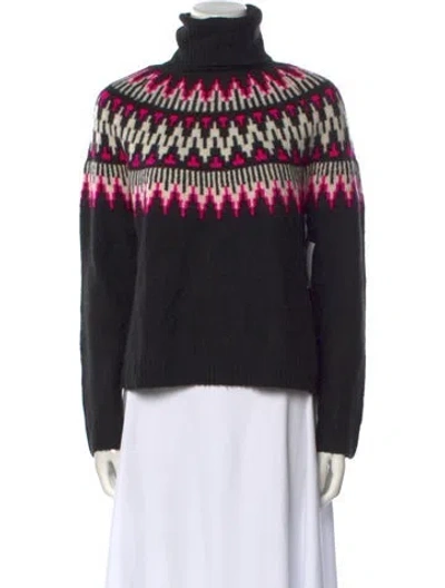 Pre-owned Line & Dot Printed Turtleneck Sweater In Black