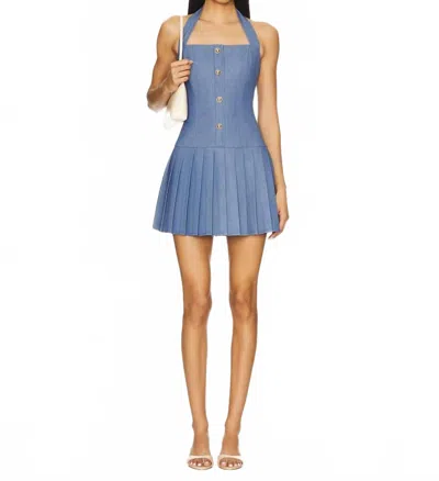 Line And Dot Raquel Pleated Drop-waist Mini Dress In Blue