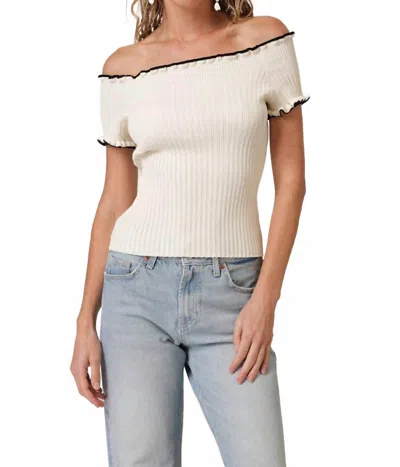 Line And Dot Reonny Off The Shoulder Sweater In Black/cream In Neutral