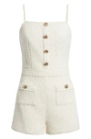 Line & Dot Rhia Shell Button Tweed Romper In Gray