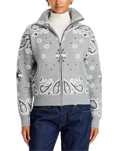 Line & Dot Rio Paisley Print Zip Sweater In Gray