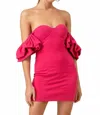 Line And Dot Robin Off The Shoulder Mini Dress In Raspberry