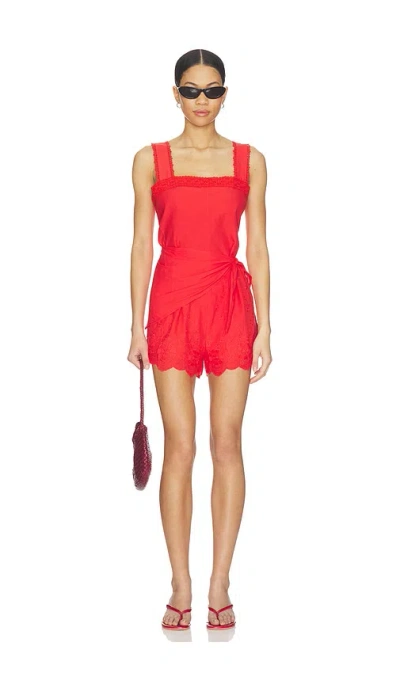 Line & Dot Rou Romper In Red