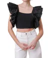 Line And Dot Mara Short Flutter Sleeves Top In Black In Black