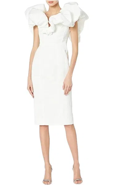 Line And Dot Samara Midi Dress White Rufle Off The Shoulder Ddr3136