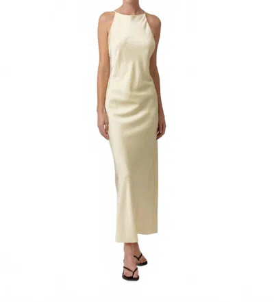 Line And Dot Satin Maxi Dress In Butter Yellow In White