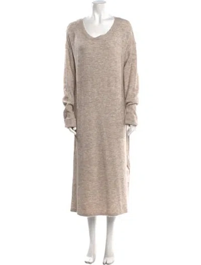 Pre-owned Line & Dot Scoop Neck Midi Length Dress In Neutral
