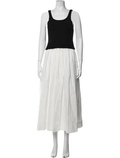 Pre-owned Line & Dot Scoop Neck Midi Length Dress In White