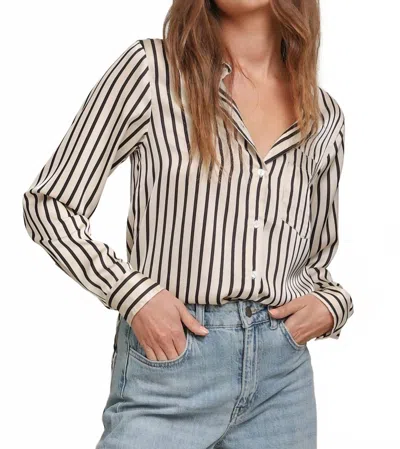 Line And Dot Sherri Button Down Top In Ivory/black In Nude