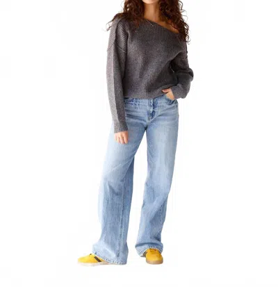 Line And Dot Shore Off The Shoulder Sweater In Grey In Blue