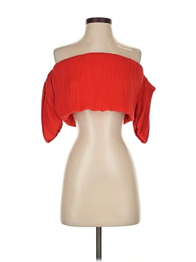 Pre-owned Line & Dot Short Sleeve Top Red Strapless Neckline Tops