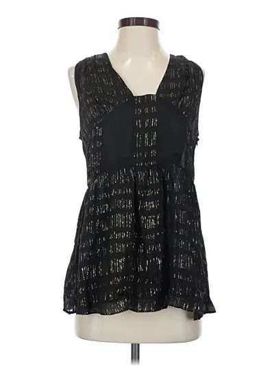 Pre-owned Line & Dot Sleeveless Silk Top Black Plunge Neckline Tops
