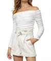 Line And Dot Sofi Ruched Off The Shoulder Top In Ivory In White