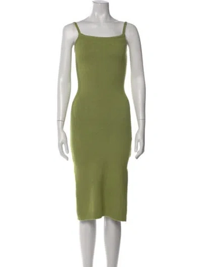 Pre-owned Line & Dot Square Neckline Knee-length Dress In Green