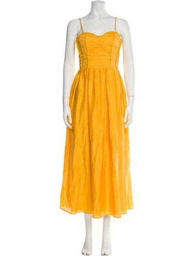 Pre-owned Line & Dot Square Neckline Long Dress W/ Tags In Yellow