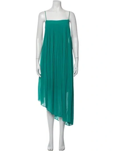 Pre-owned Line & Dot Square Neckline Midi Length Dress In Green