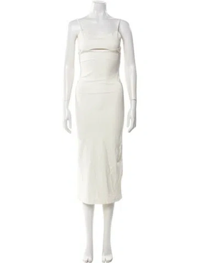Pre-owned Line & Dot Square Neckline Midi Length Dress W/ Tags In White