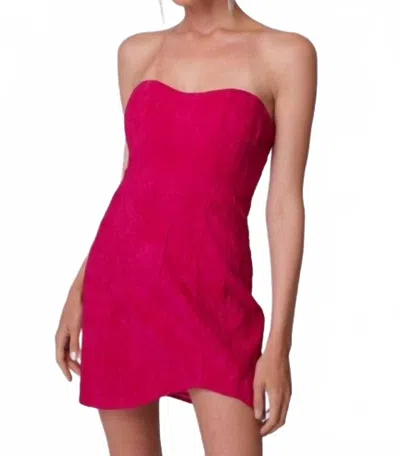 Line And Dot Strapless Asymmetrical Hem Mini Dress In Fuchsia In Pink