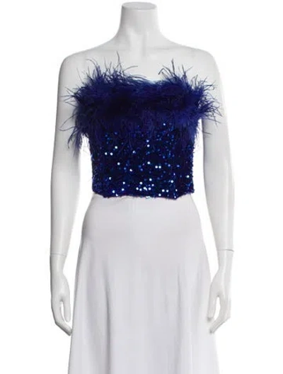 Pre-owned Line & Dot Strapless Crop Top In Blue