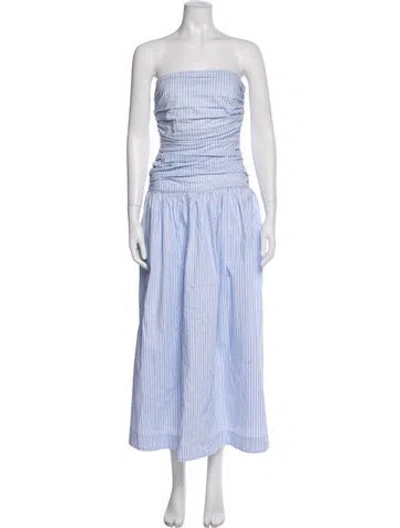 Pre-owned Line & Dot Strapless Midi Length Dress In Blue
