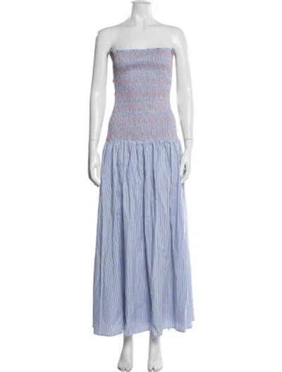 Pre-owned Line & Dot Striped Long Dress In Blue