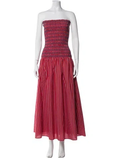 Pre-owned Line & Dot Striped Long Dress In Red
