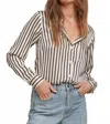 Line And Dot Striped Long Sleeve Button Shirt In Ivory And Black In Multi