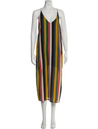Pre-owned Line & Dot Striped Midi Length Dress In Green