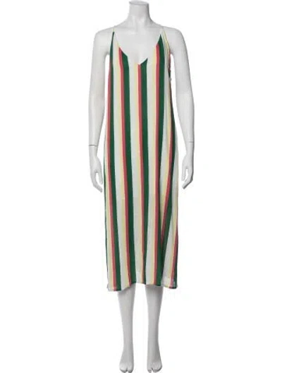 Pre-owned Line & Dot Striped Midi Length Dress In Green