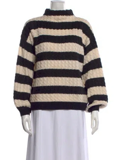 Pre-owned Line & Dot Striped Mock Neck Sweater