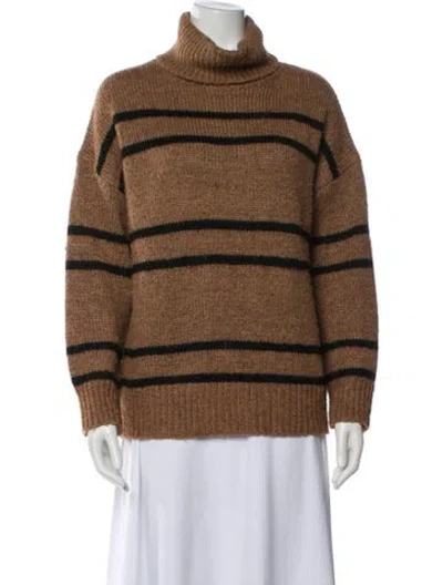 Pre-owned Line & Dot Striped Turtleneck Sweater In Brown