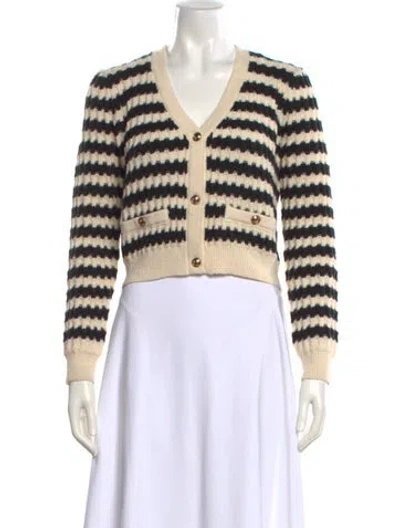 Pre-owned Line & Dot Striped V-neck Sweater In Black