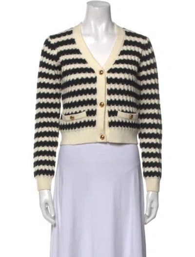 Pre-owned Line & Dot Striped V-neck Sweater In Neutral
