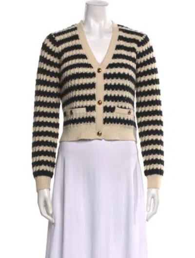 Pre-owned Line & Dot Striped V-neck Sweater In Neutral